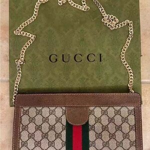 Louis Vuitton Brown Crossbody with Green-Red Web and Gold Chain